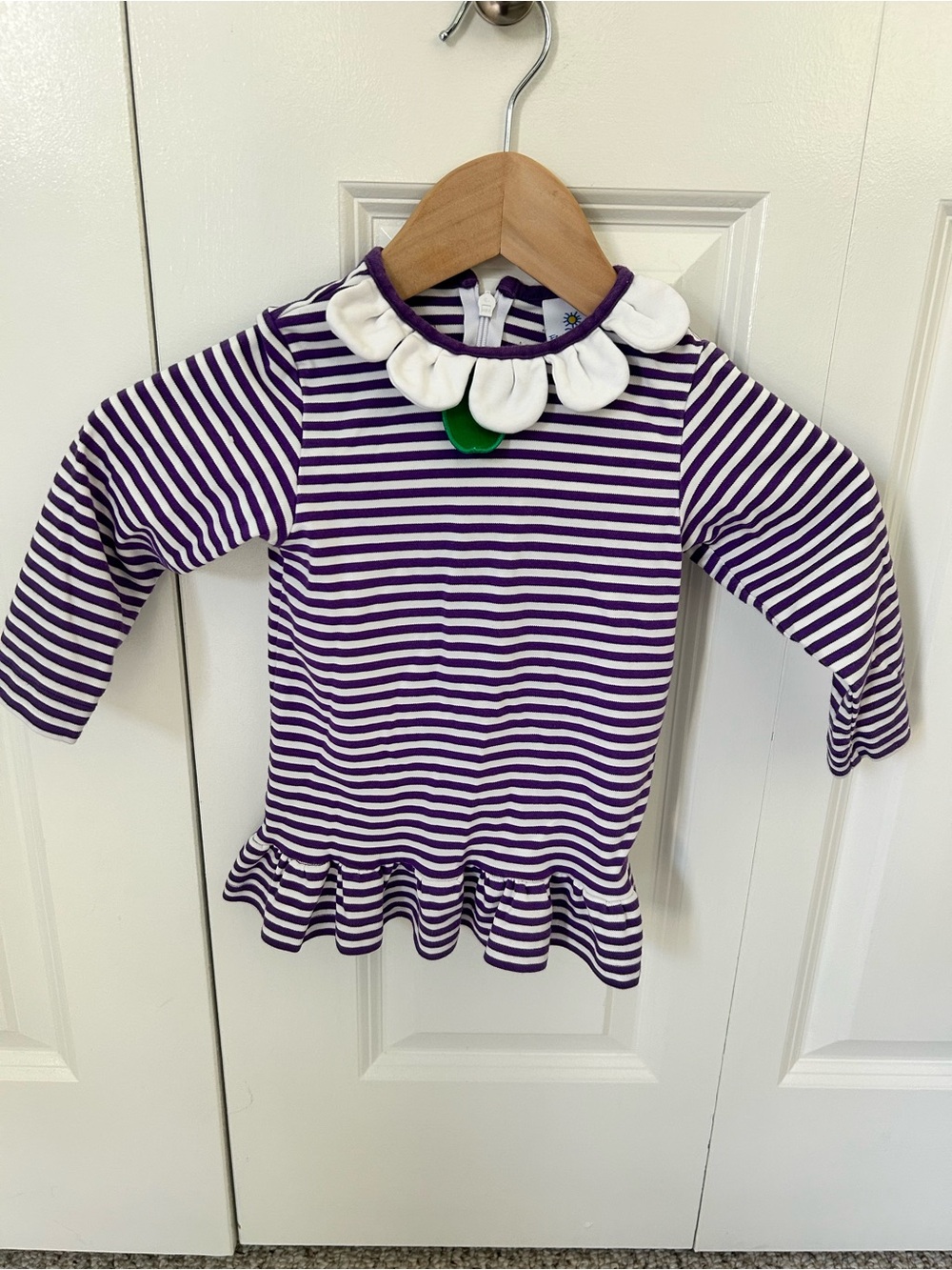 Florence Eiseman girls 3T purple/white striped ruffle collar flower top Daisy